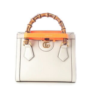 Gucci Diana Bamboo Leather Shoulder Handbag White Orange